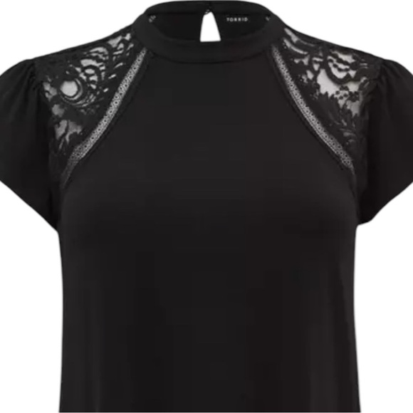 Studio Crepe Jersey Mock Neck Lace Inset Top - Picture 4 of 8